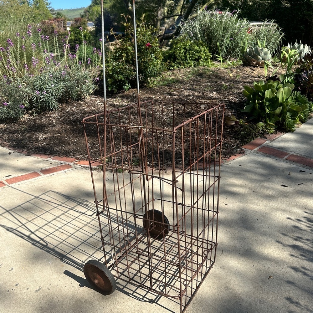 Vintage Wire Shopping Cart with Wheels - Brown